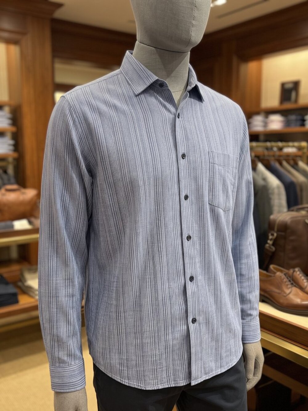 Tommy Bahama Men’s Light Blue Striped Long Sleeve Button Front Shirt